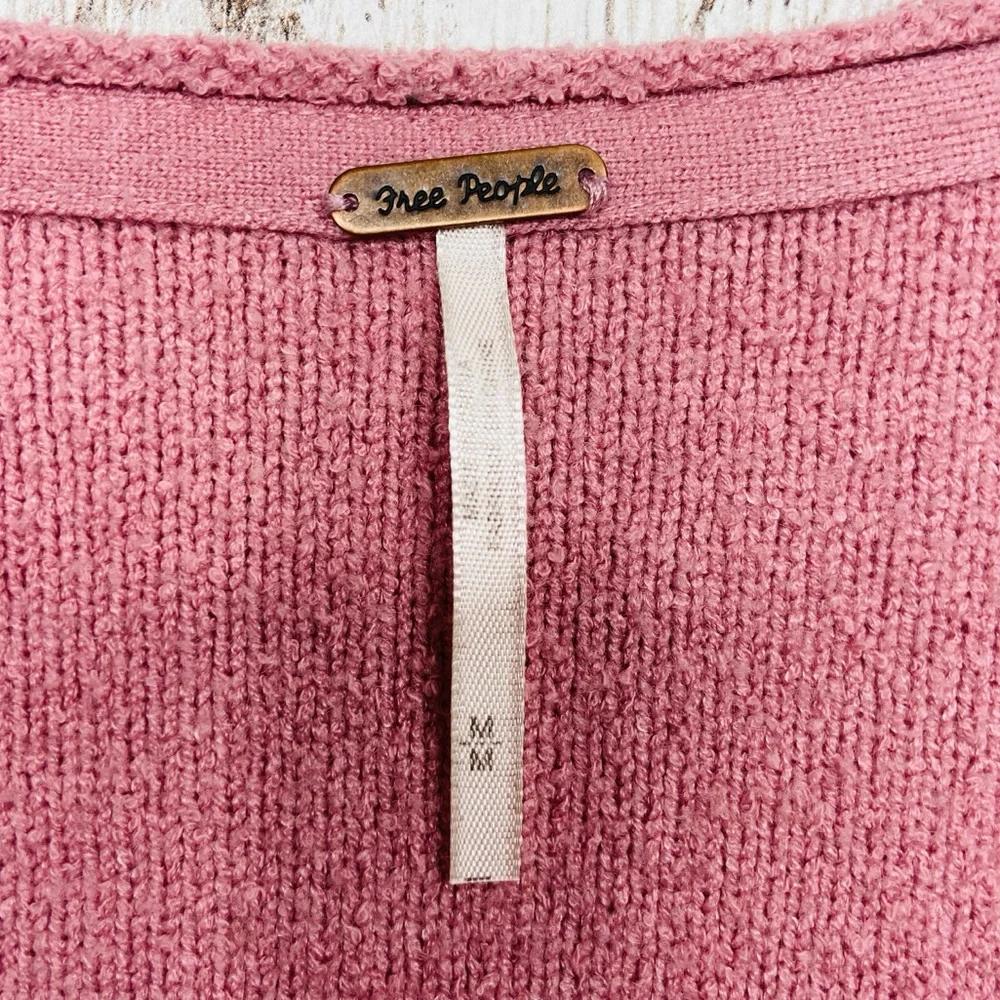 Free People Take Me Places Draped V-neck Knit Pink Sweater Medium GUC!